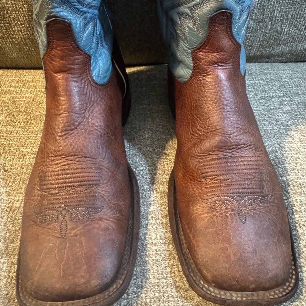 Tony Lama 7955 Men’s Western Brown and Blue Square Toe Boots Size 9.5 - Picture 9 of 9
